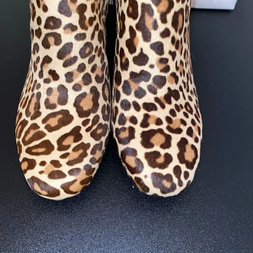 Dolce Vita Women's Booties Cyan Calf Hair Dark Leopard Block Heel Size 8.5